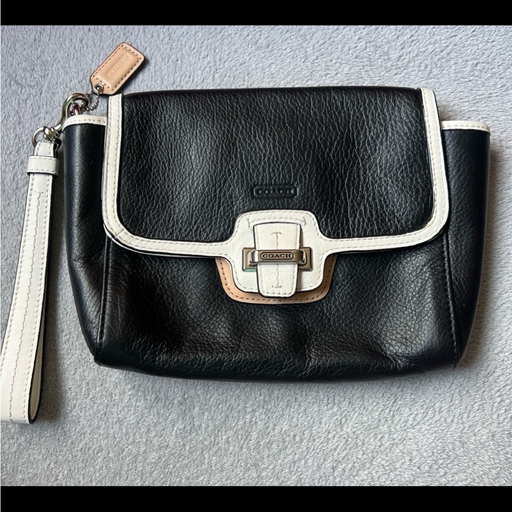 Coach Black and White Clutch with Silver Hardware